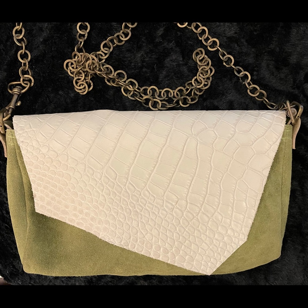 Handmade Leather and Suede Crossbody Chain Bag